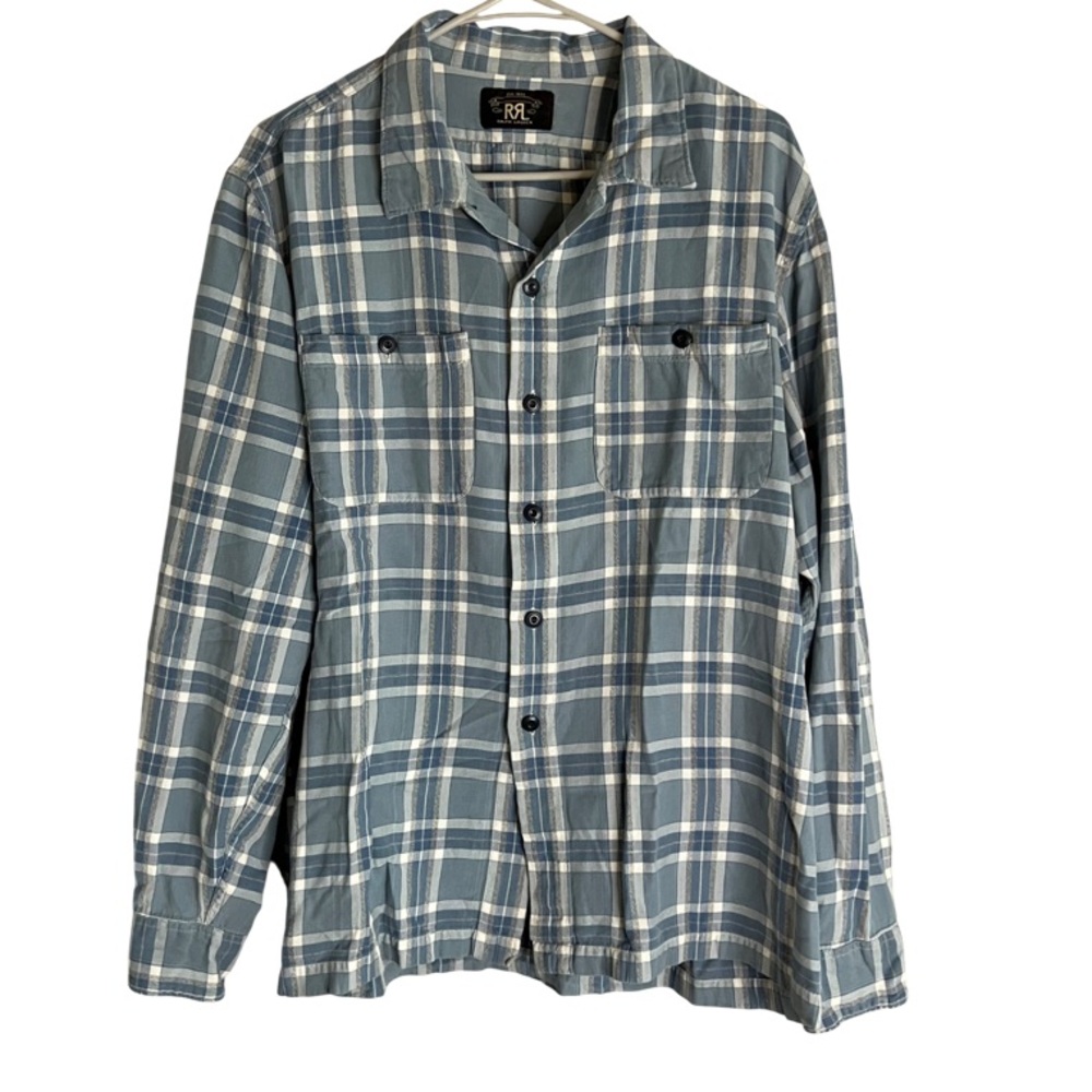 RRL Double RL Ralph Lauren Blue Plaid Button Front Shirt Men's Size XXL Vintage